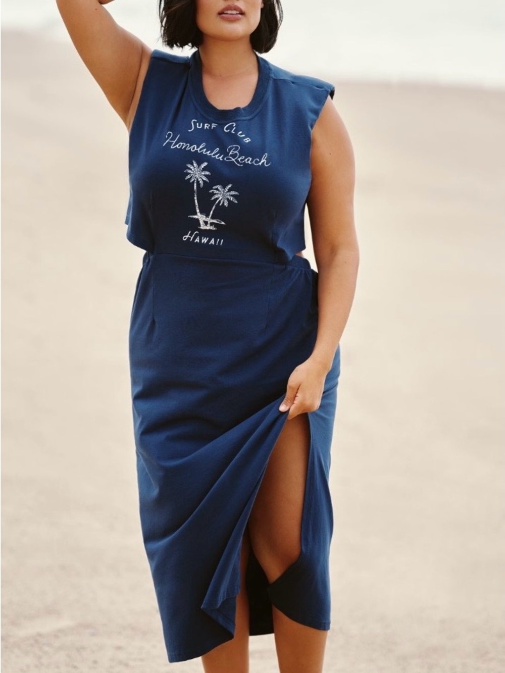 CELANDINE  Honolulu Beach Surf Club Navy Graphic Midi Dress SIZE: XXS